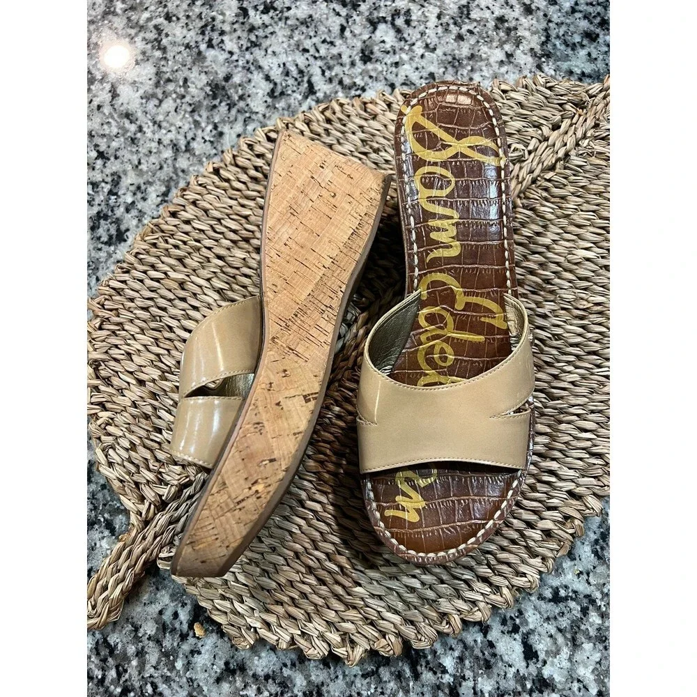 Sam Edelman Reid Patent Cork Wedge Sandals SZ 10M